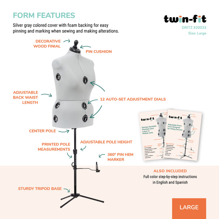 Twin-Fit Adjustable Dress Form, Large