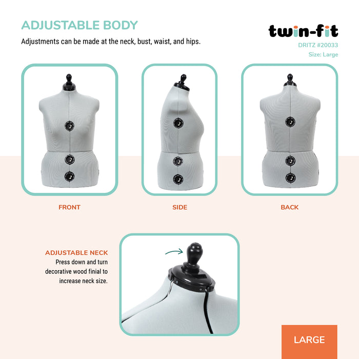 Twin-Fit Adjustable Dress Form, Large