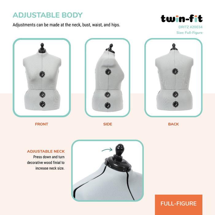 Twin-Fit Adjustable Dress Form, Full-Figure