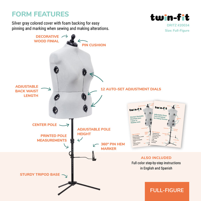 Twin-Fit Adjustable Dress Form, Full-Figure