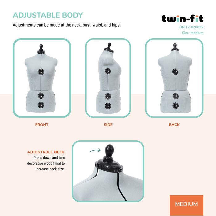 Twin-Fit Adjustable Dress Form, Medium