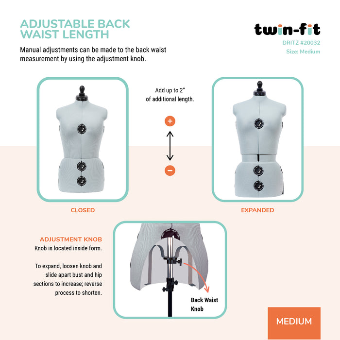 Twin-Fit Adjustable Dress Form, Medium