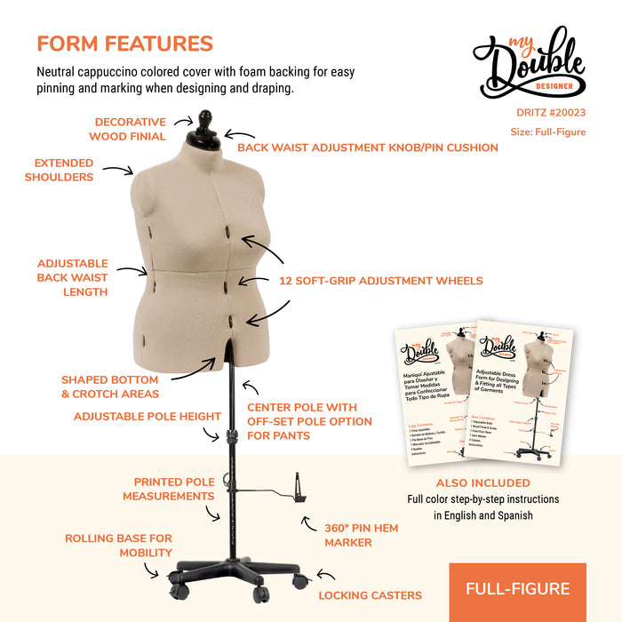 My Double Designer Adjustable Dress Form, Full-Figure