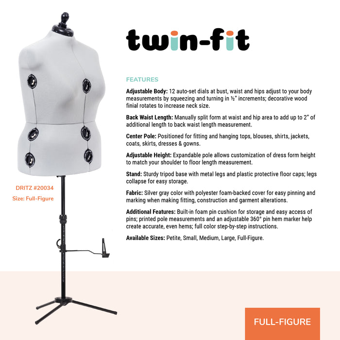 Twin-Fit Adjustable Dress Form, Full-Figure