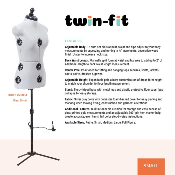 Twin-Fit Adjustable Dress Form, Small