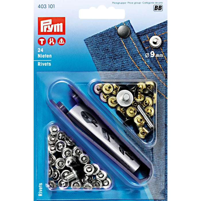 *-- PRESALE--* RIVETS 9 mm silver/antique steel with tools  24pc