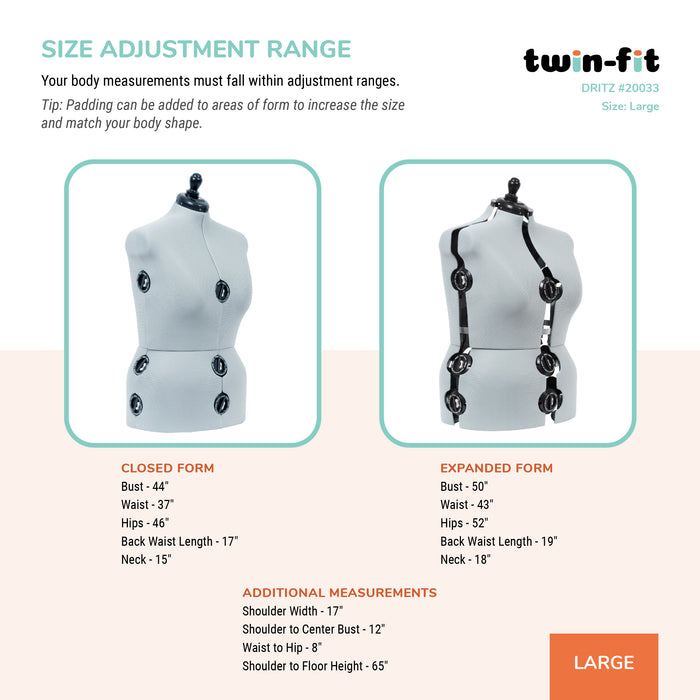 Twin-Fit Adjustable Dress Form, Large