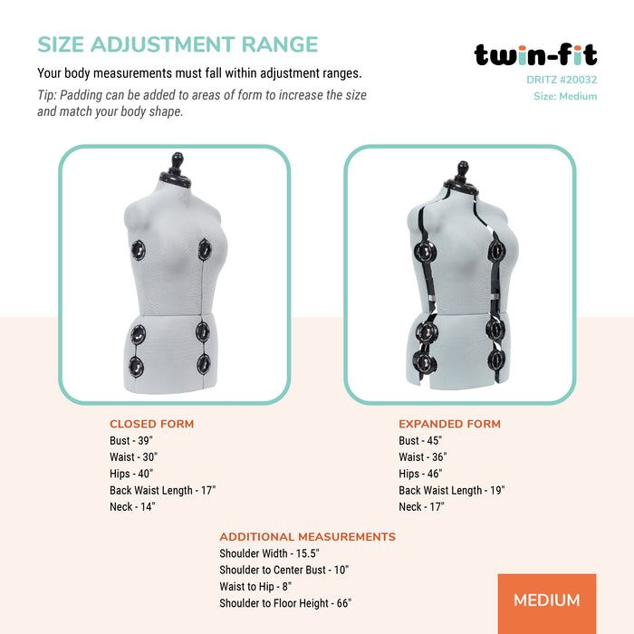 Twin-Fit Adjustable Dress Form, Medium