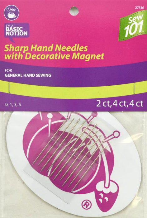 Sew 101 Sharps Hand Needles with Decorative Magnet, 10 Count, Assorted Sizes: 1, 3 and 5