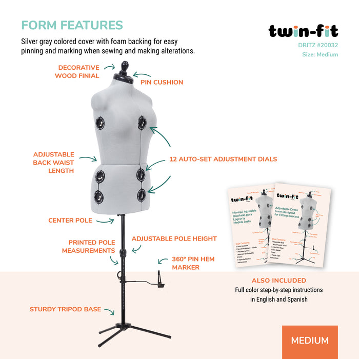 Twin-Fit Adjustable Dress Form, Medium