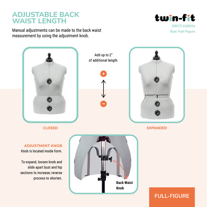 Twin-Fit Adjustable Dress Form, Full-Figure