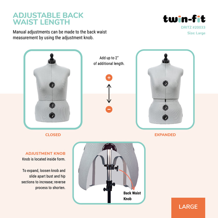 Twin-Fit Adjustable Dress Form, Large