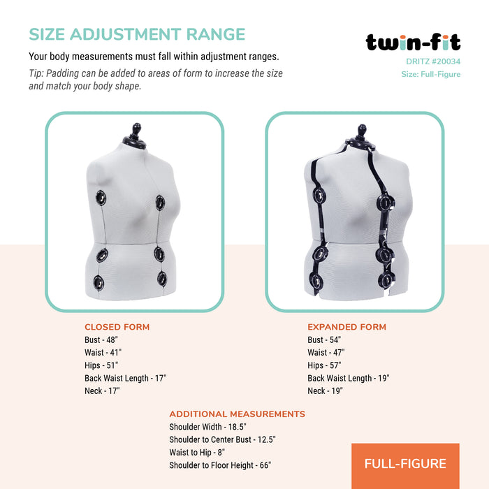 Twin-Fit Adjustable Dress Form, Full-Figure