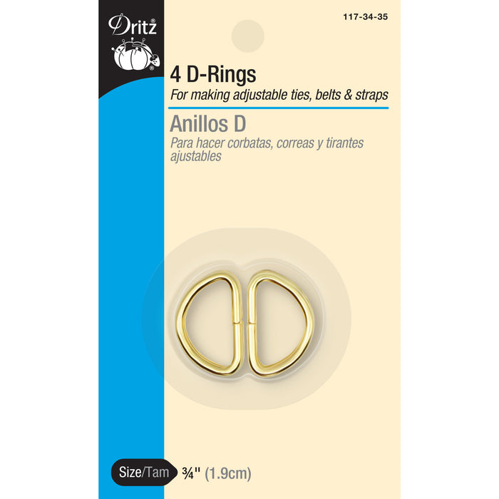 3/4" D-Rings, Gilt, 4 pc