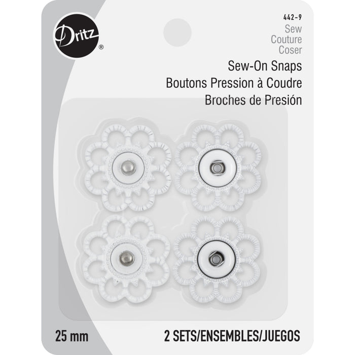 Sew-On Snaps, 2 Sets, Size 25mm, White