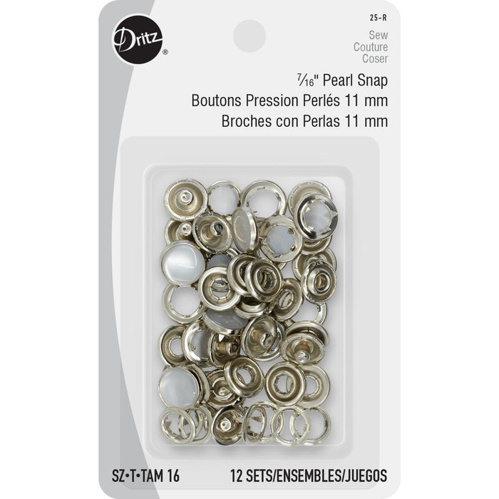 7/16" Pearl Snap Fasteners, 12 Sets, White