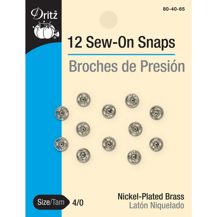 Sew-On Snaps, 12 Sets, Size 4/0, Nickel