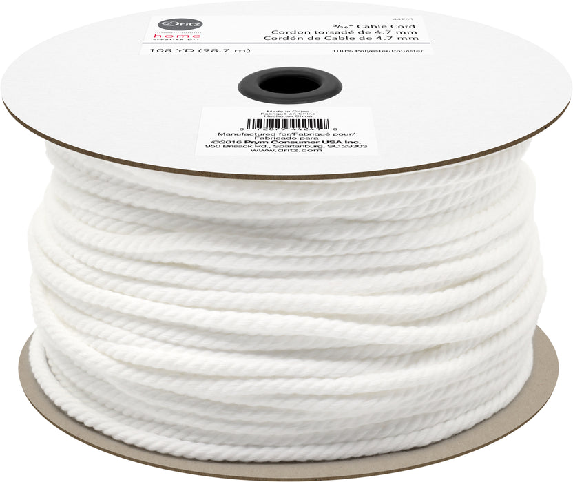 3/16" Cable Cord, White, 108 yd