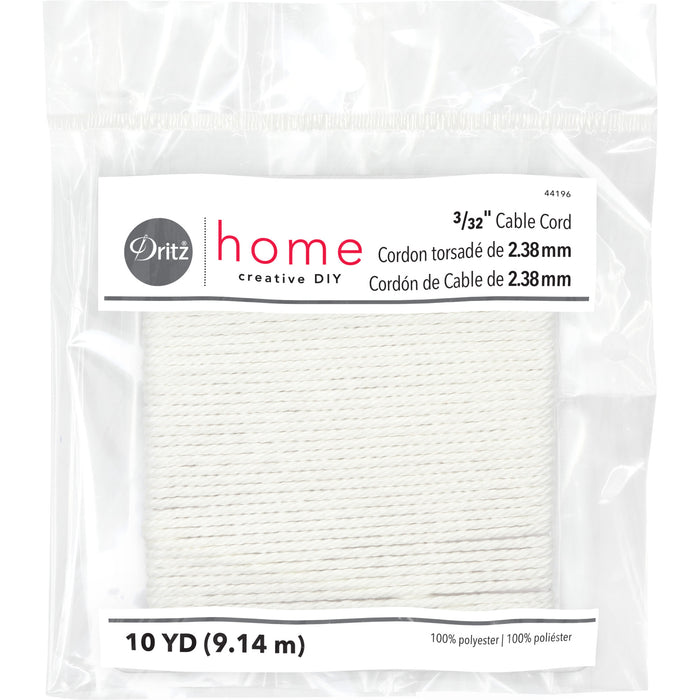 3/32" Cable Cord, White, 10 yd