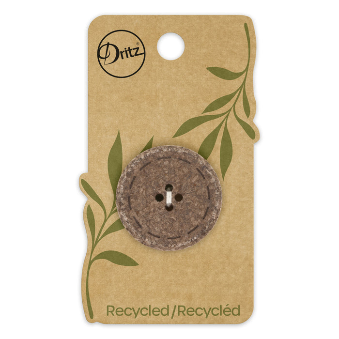 Recycled Cotton Round Stitch Button, 30mm, Dark Brown