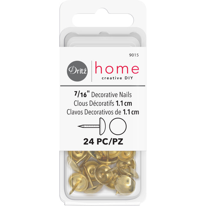 7/16" Smooth Decorative Nails, Brass, 24 pc