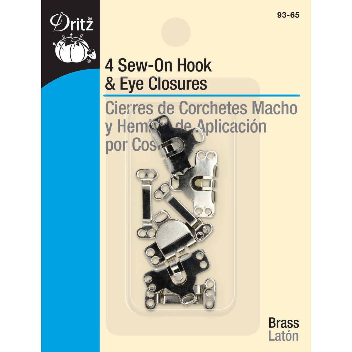 Sew-On Wide Hook & Eye Closures - 2 Sets/Pack - Black & Nickel