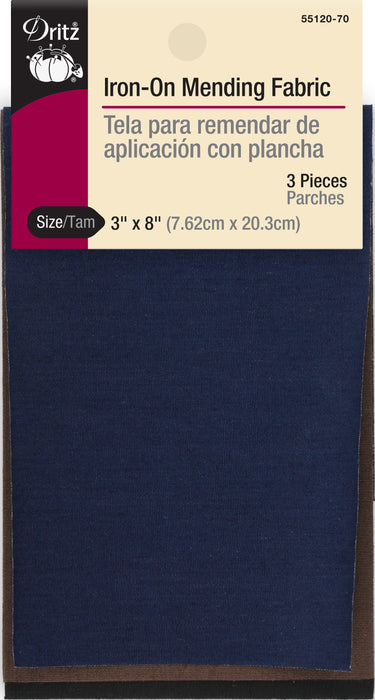Iron-On Mending Fabric, 3" x 8", Dark Colors