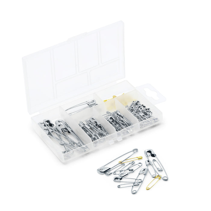 Safety Pins & Storage Box, Assorted Sizes, 100 pc