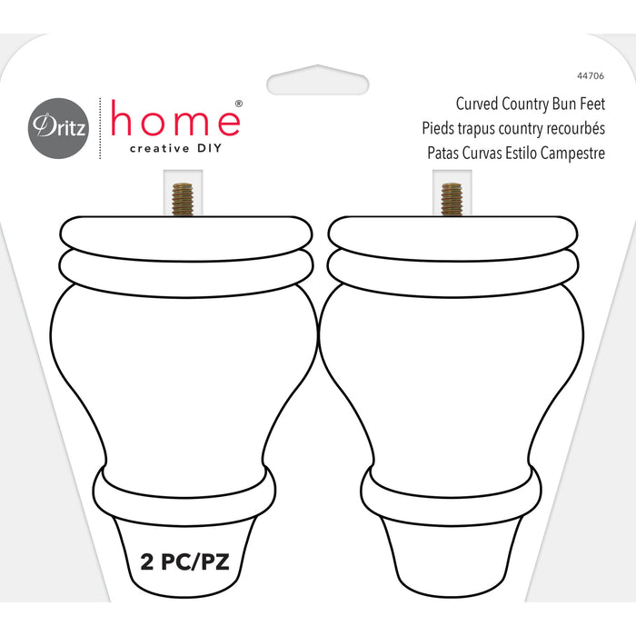 Curved Country Bun Feet, Natural, 2 pc