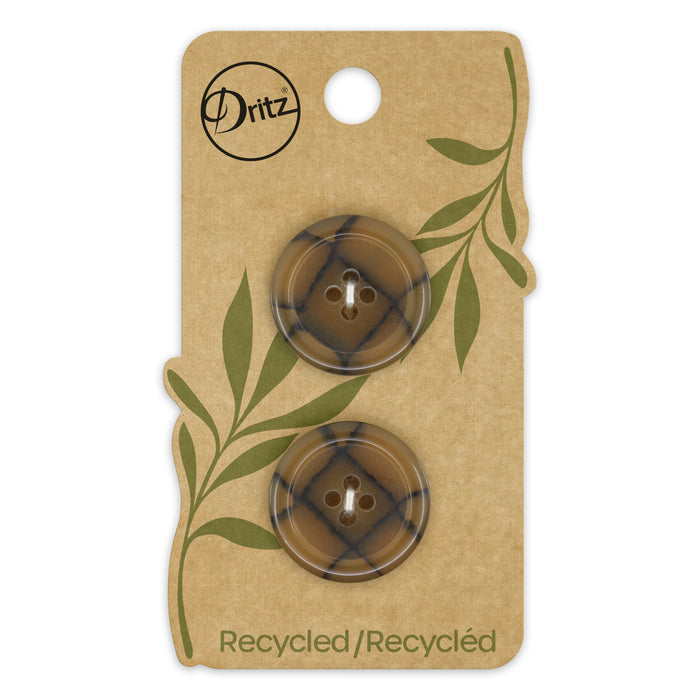 Recycled Polyester Round Button, 23mm, Medium Brown, 2 pc