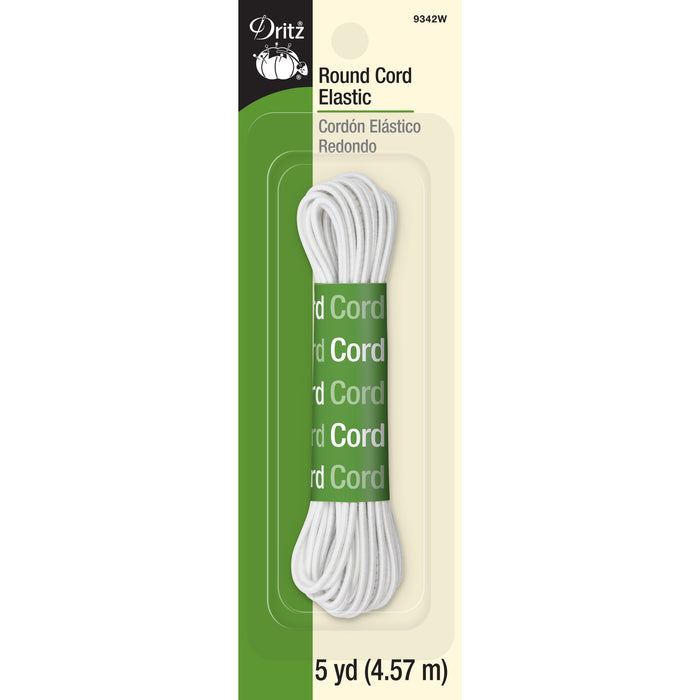 Round Cord Elastic, White, 5 yd