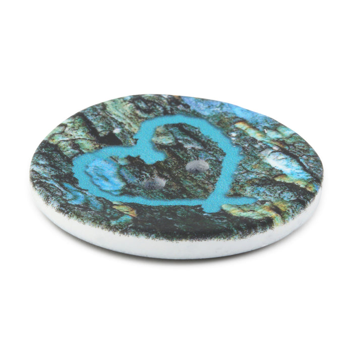 Sustainable Coconut Round Heart Button, 30mm, Dark Turquoise