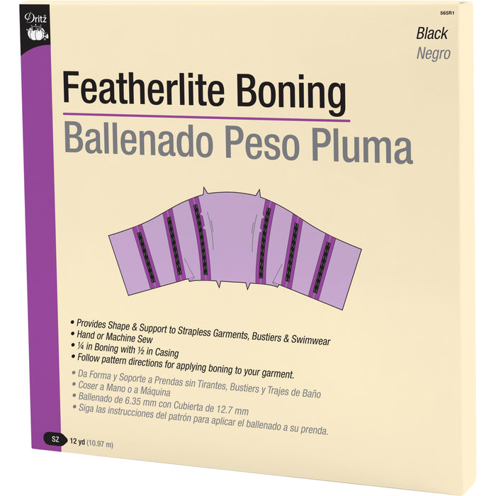 1/4" Featherlite Boning with 1/2" Casing, Black