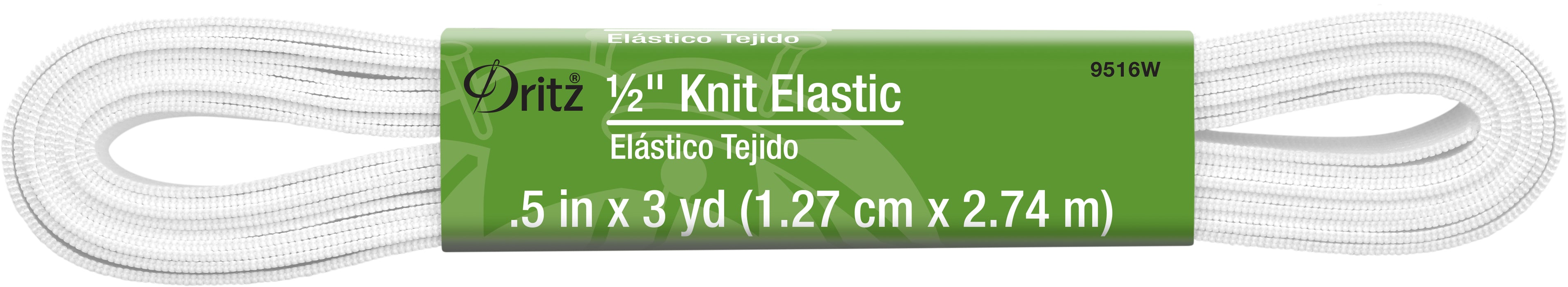 1/2" Knit Elastic, White, 3 yd