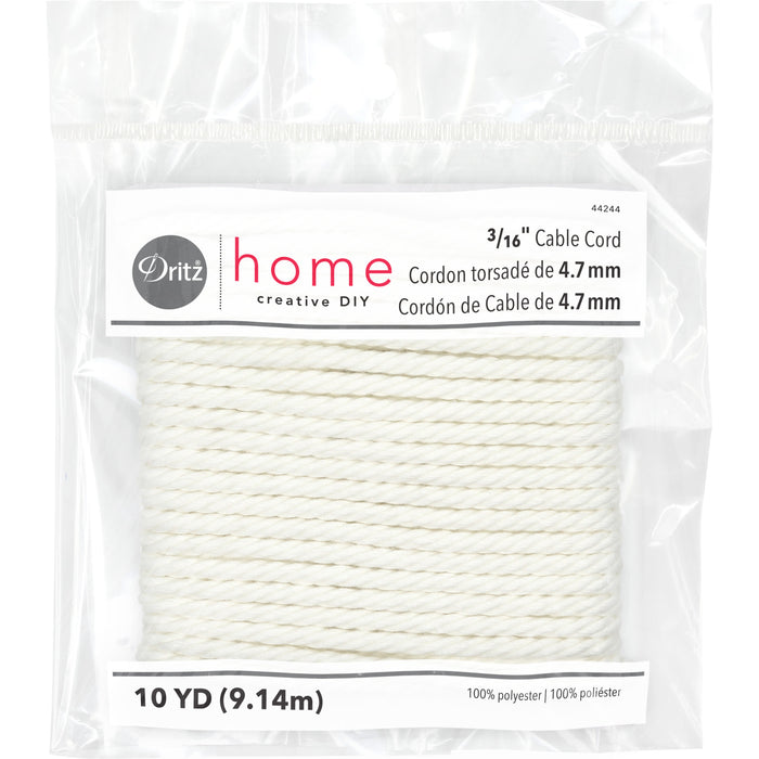 3/16" Cable Cord, White, 10 yd