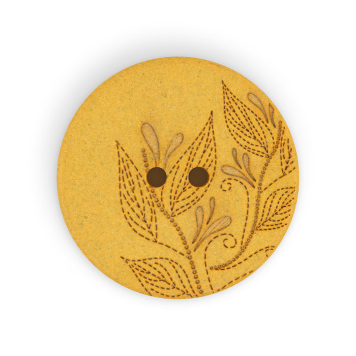 Recycled Hemp Round Floral Button, 28mm, Mustard