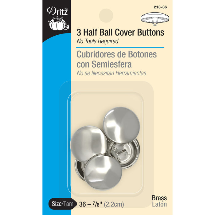 7/8" Half Ball Cover Buttons, 3 pc, Nickel