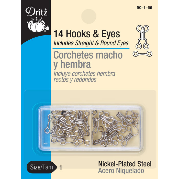 Hooks & Eyes, 14 pc, Nickel, Size 1