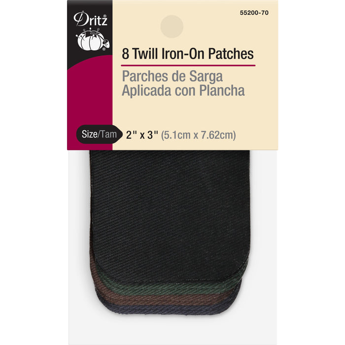 Twill Iron-On Patches, 2" x 3", 8 pc, Dark Assorted