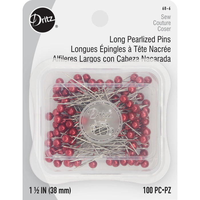 1-1/2" Long Pearlized Pins, Red, 100 pc