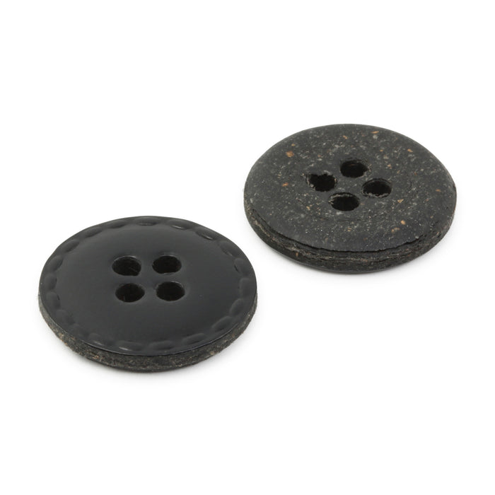 Recycled Leather Round Button, 18mm, Black, 2 pc