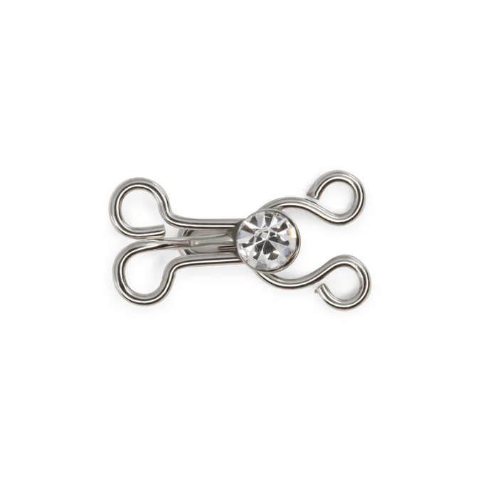 Hooks & Eyes with Rhinestones, 3 Sets, Nickel