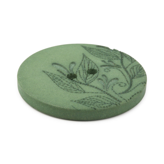 Recycled Hemp Round Floral Button, 28mm, Dark Green