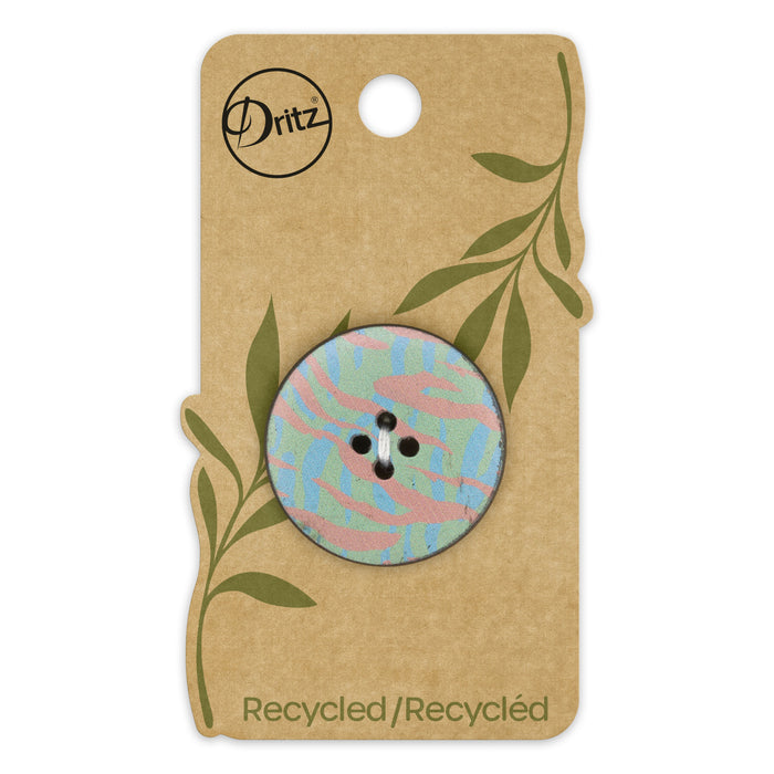 Recycled Leather Round Button, 30mm, Multicolor Print