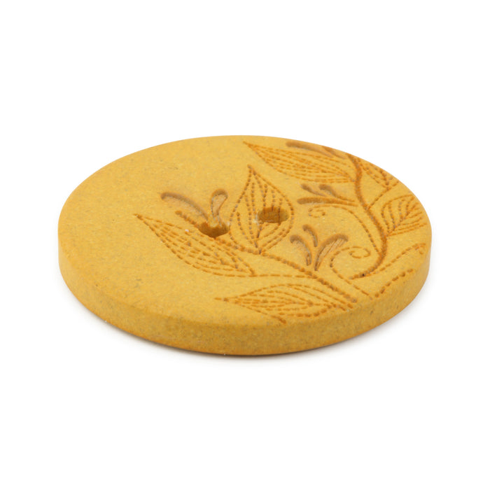 Recycled Hemp Round Floral Button, 28mm, Mustard