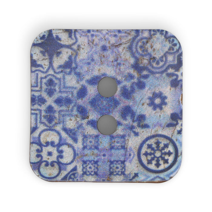 Sustainable Coconut Square Button, 35mm, Blue