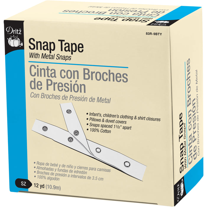 Snap Tape with Metal Snaps, White, 12 yd