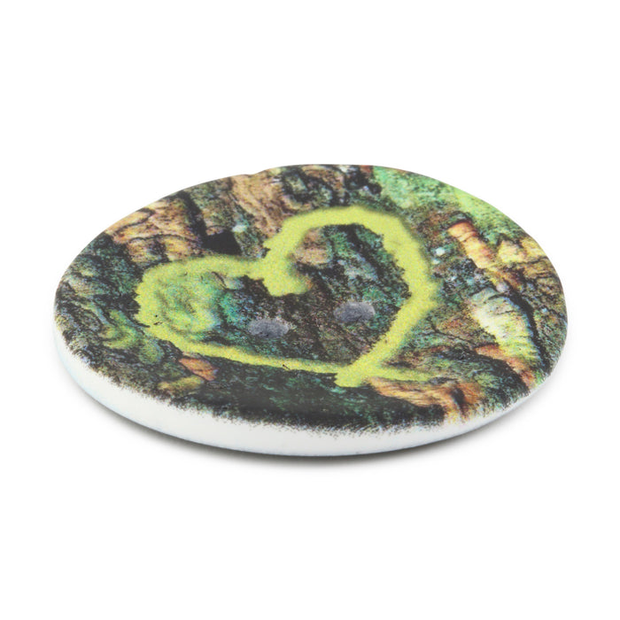 Sustainable Coconut Round Heart Button, 30mm, Light Green