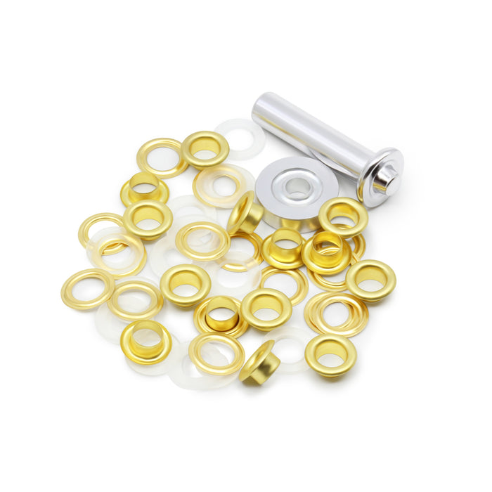 1/4" 2-Part Eyelets & Tools, 15 Sets, Matte Gold