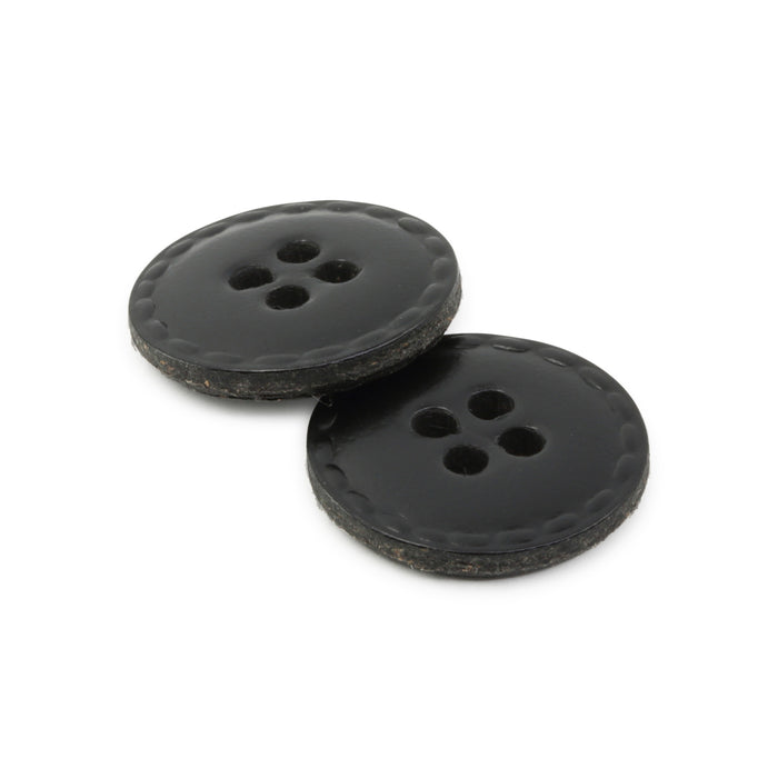 Recycled Leather Round Button, 18mm, Black, 2 pc